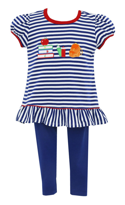 Claire & Charlie Girls Royal Blue Stripe Tunic - Back to School Theme - Solid Leggings