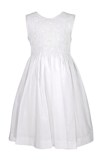 Luli & Me Girls White Organdy Sleeveless Smocked Bodice Dress with Sash