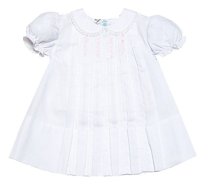Feltman Brothers Girls White Midgie Dress with Pink Trim