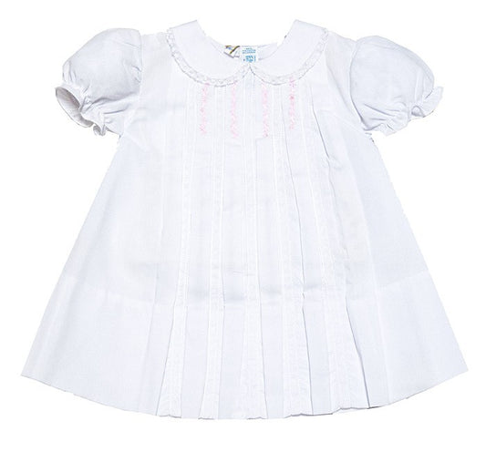 Feltman Brothers Girls White Midgie Dress with Pink Trim by Feltman Brothers