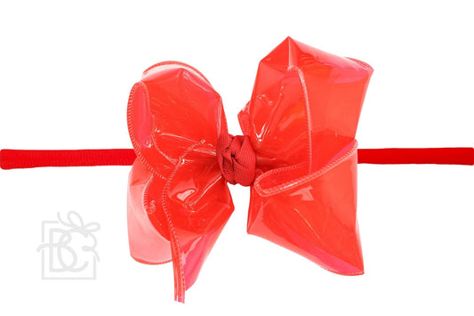 Beyond Creations Girls 1/4" Pantyhose Headband with Attached Bow - Waterproof - Red