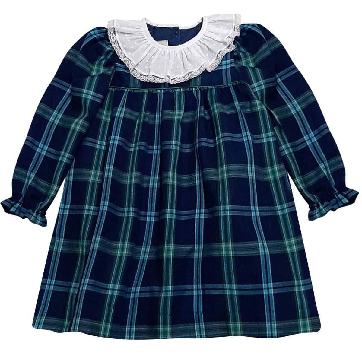 Marco & Lizzy Girls Blue / Green Blackwatch Plaid Float Dress - Lace Collar