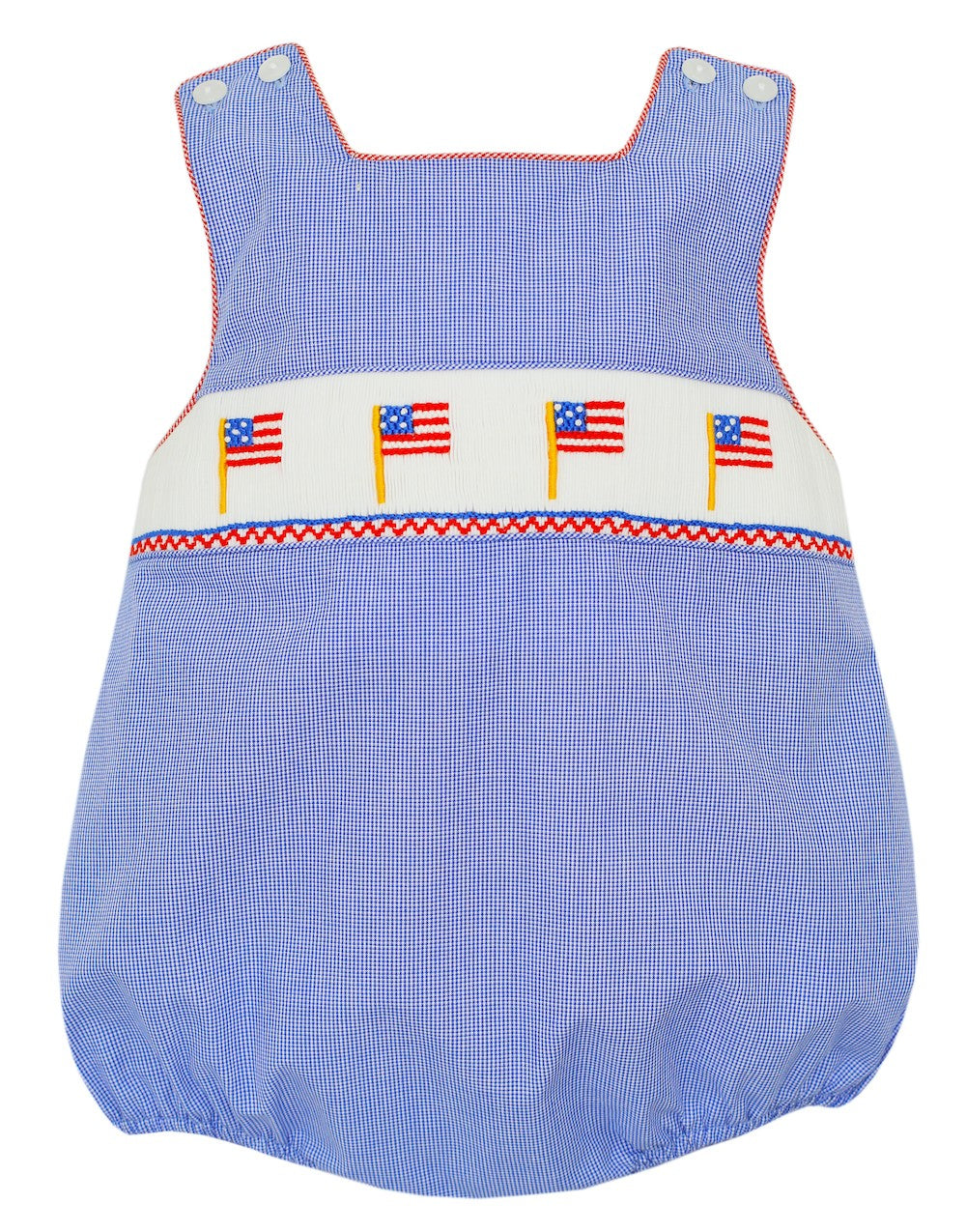 Petit Bebe Baby Boys Royal Blue Check Smocked Flags Bubble