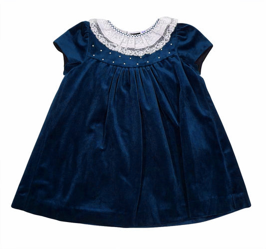Luli & Me Girls Deluxe Velvet Float Dress - Lace Collar - Navy Blue Best Dressed Child Luli & Me Girls Deluxe Velvet Float Dress - Lace Collar - Navy Blue Best Dressed Child
