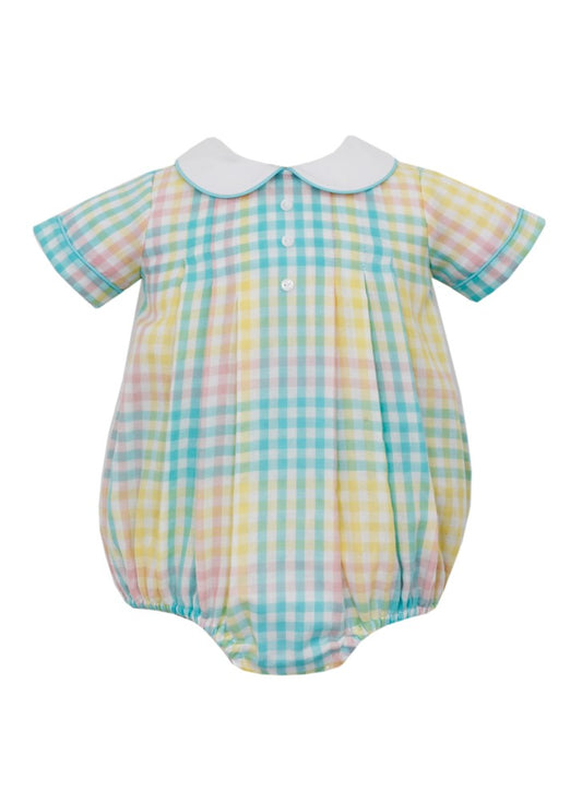 Anavini Couture Baby Boys Pastel Plaid Smocked Bubble - White Collar
