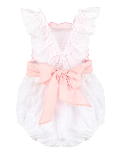 Sophie & Lucas Girls Passenger Princess Bubble - White Eyelet - Pink Sash