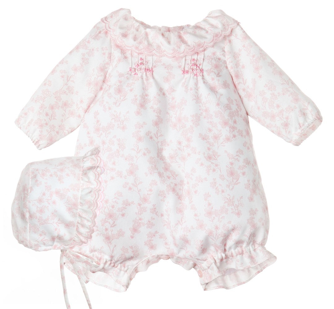 Luli & Me Baby Girls Bubble with Bonnet - Pink English Floral