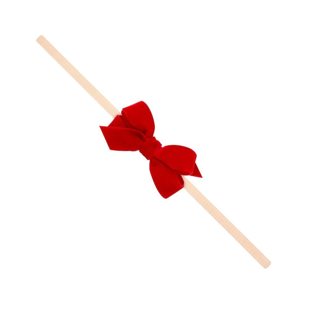 Wee Ones Girls Wee Velvet Bow on Soft Headband - Red
