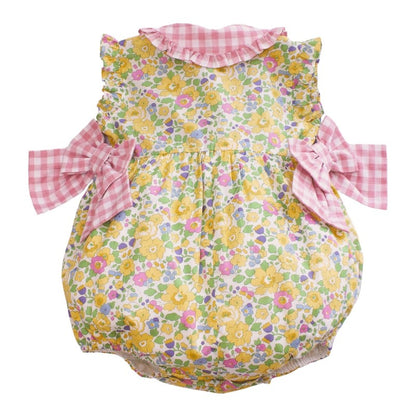 Sal & Pimenta Girls Bubble - Pink Gingham Bows - Yellow Betsy Liberty Floral