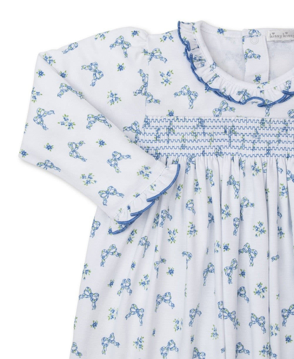 Kissy Kissy Toddler Girls Smocked Dress - Blue Blooming Bows