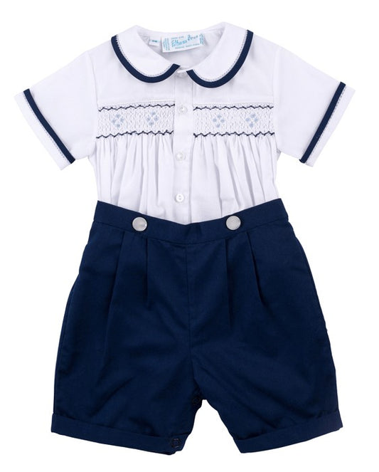 Feltman Brothers Baby / Toddler Boys Navy Blue / White Smocked Button On Suit by Feltman Brothers