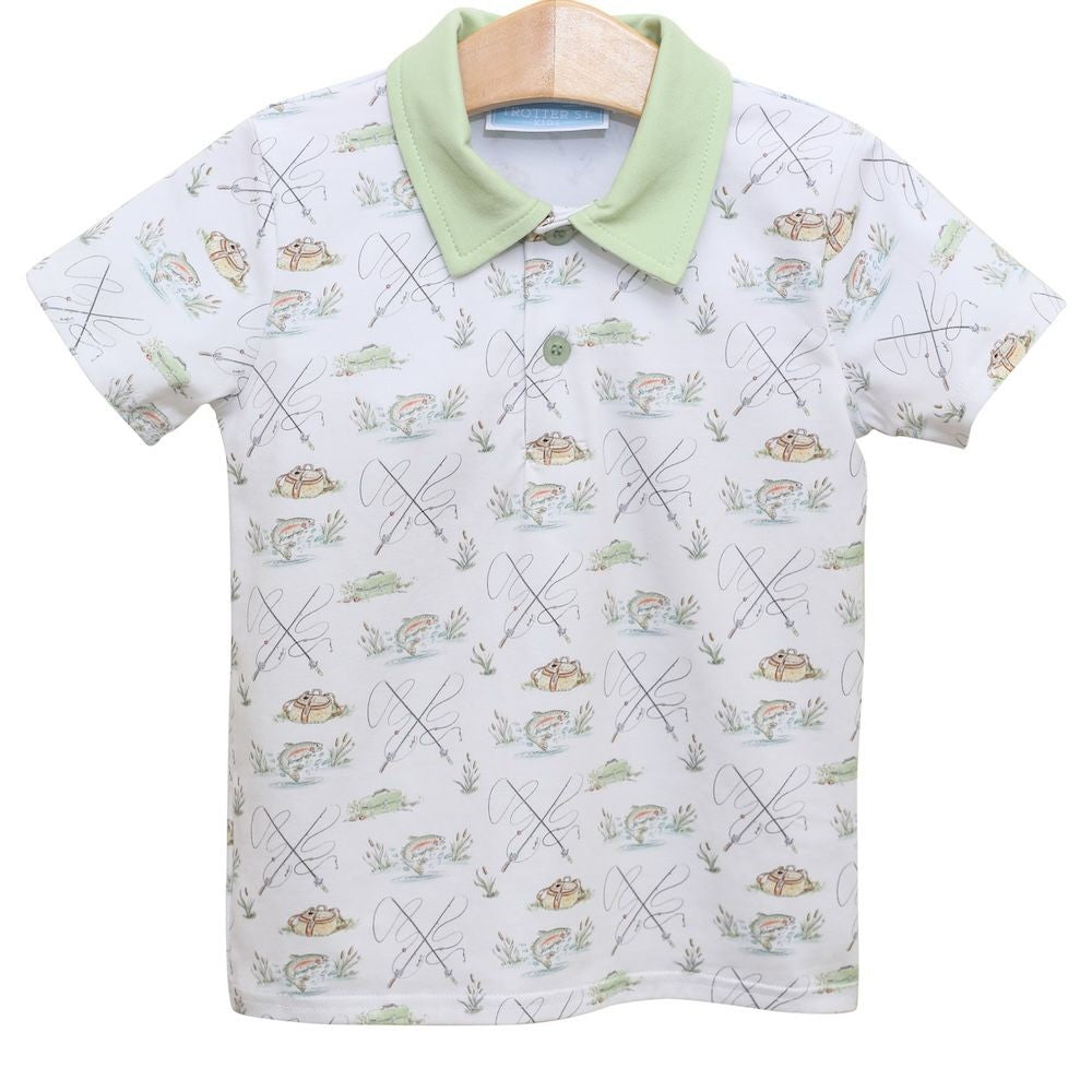 Trotter Street Kids Boys Green Gone Fishin' Polo Shirt with Shorts