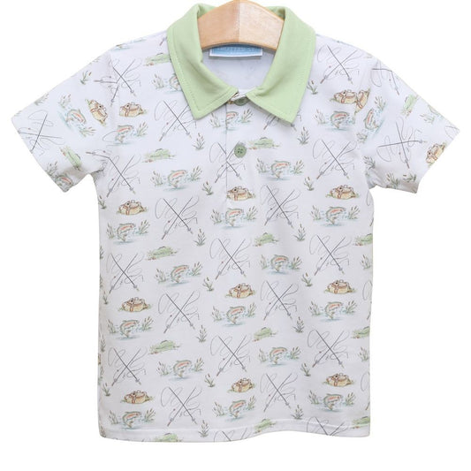 Trotter Street Kids Boys Green Gone Fishin' Polo Shirt with Shorts