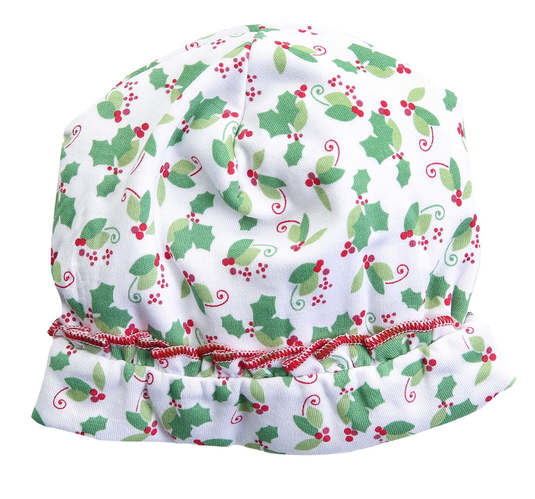 Magnolia Baby Girls Happy Holly Days Printed Ruffle Hat - Green