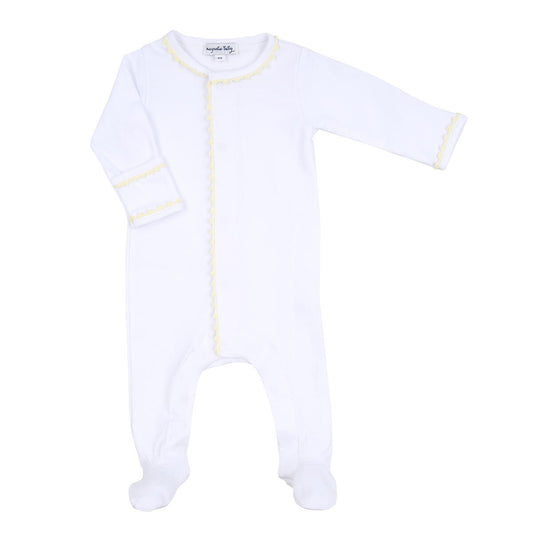 Magnolia Baby Joy Unisex White Footie - Yellow Trim