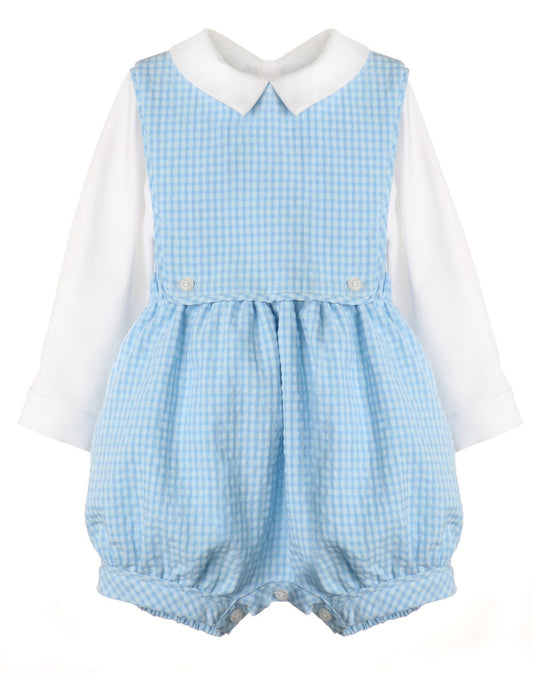 Sophie & Lucas Baby Boys Classic Overall Bubble with Shirt - Blue Check