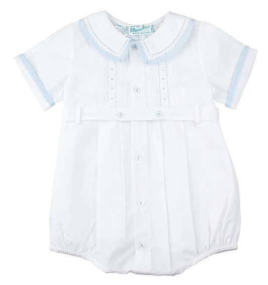 Feltman Brothers Infant Boys 23908 White Bubble Outfit with Blue Trim