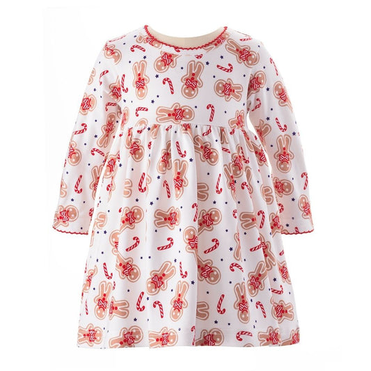 Rachel Riley Girls Red Gingerbread Jersey Christmas Dress