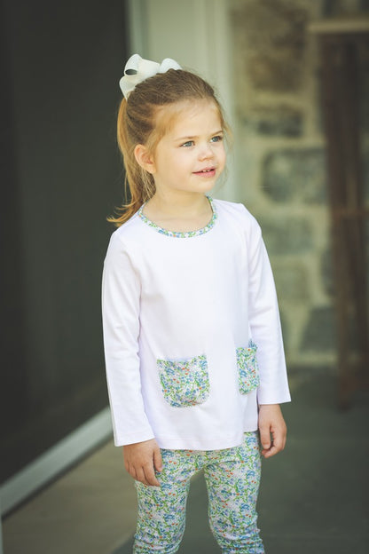 Proper Peony Parkside Girls Pink Tunic Top with Fall Floral Pockets - Top Only