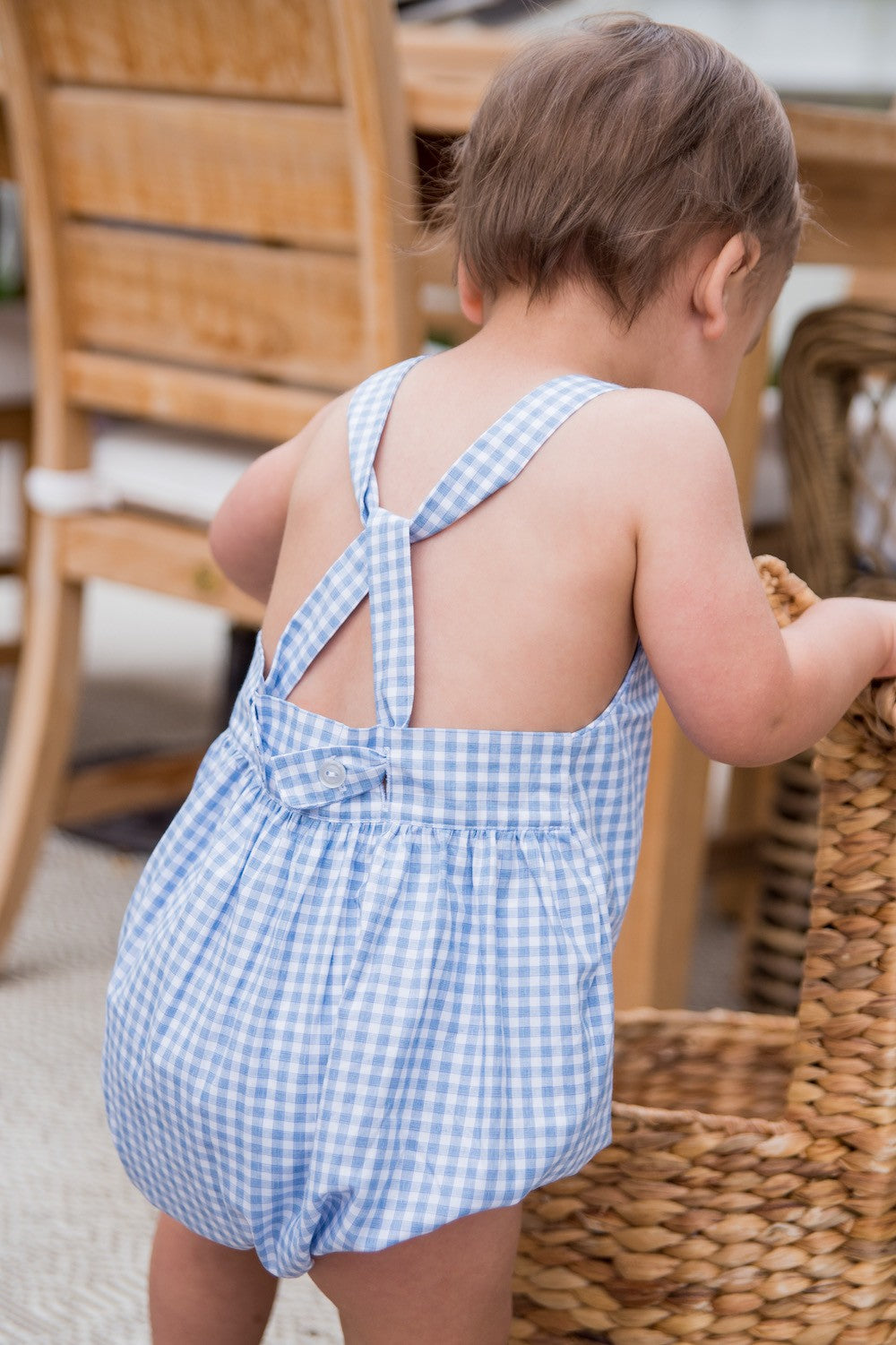 James & Lottie Baby Boys Blue Gingham Tighe Bubble