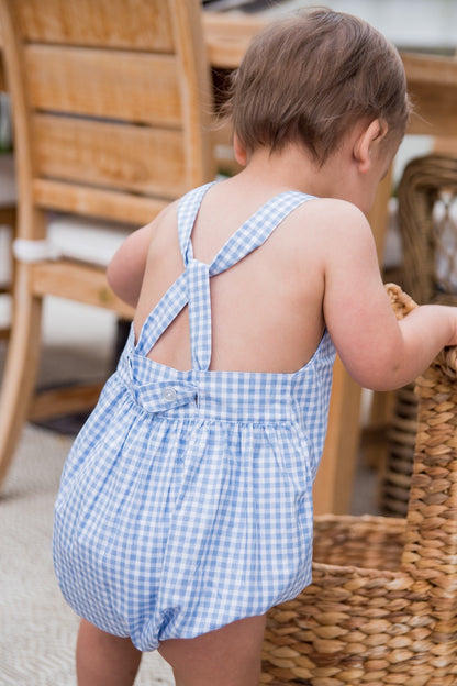 James & Lottie Baby Boys Blue Gingham Tighe Bubble