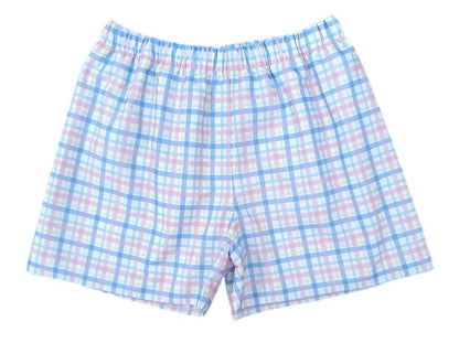 James & Lottie Boys Conrad Shorts - Blue & Pink Pastel Plaid