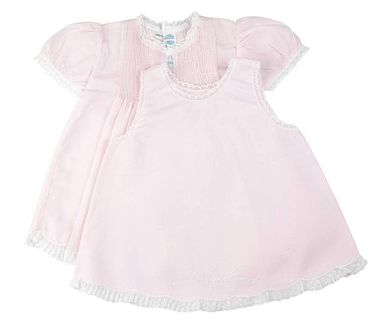Feltman Brothers 6564 Newborn Baby Girls Slip Dress with Lace - Pink