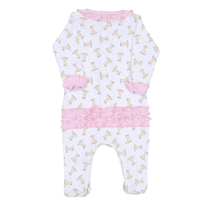 Magnolia Baby Girls Pink Darling Giraffes Printed Ruffle Footie