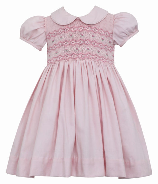 Anavini Girls Pink Dress with Collar - Smocked Bodice - Smocked Waist in Back! by Anavini