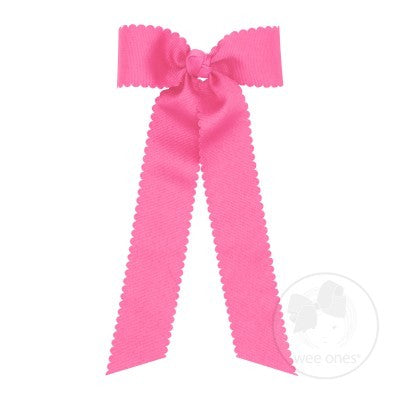 Wee Ones Girls Grosgrain Hair Bow with Streamers - Scallop Edge - Hot Pink