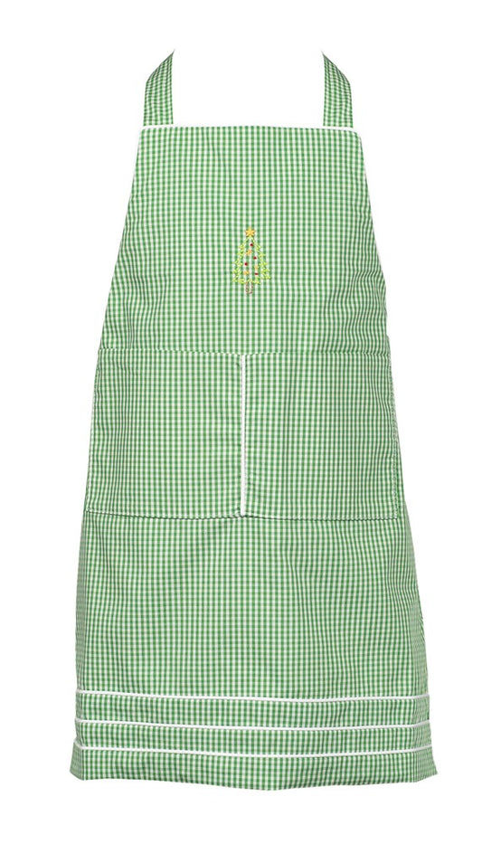 Proper Peony Green Check Christmas Tree Noel Apron - Boy