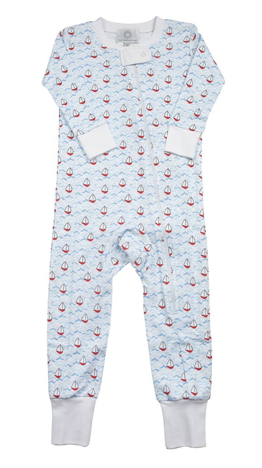 Proper Peony Pima Zipper Pajamas - Nautical Boats Print