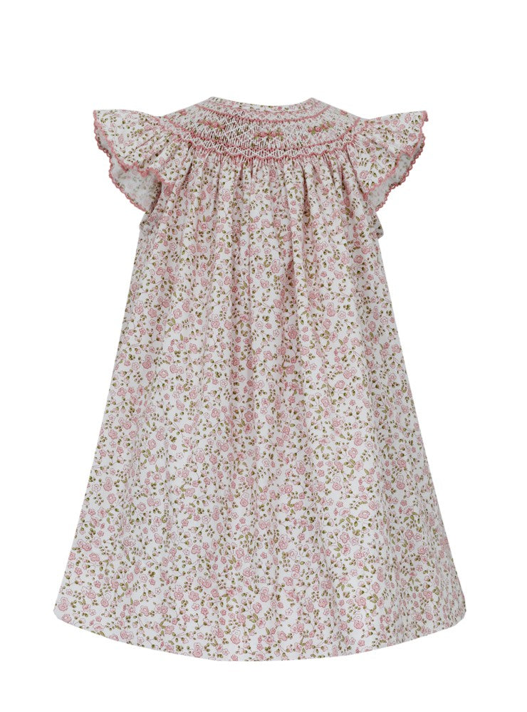 Petit Bebe Baby Girls Pink Floral Smocked Angel Wing Bishop Dress
