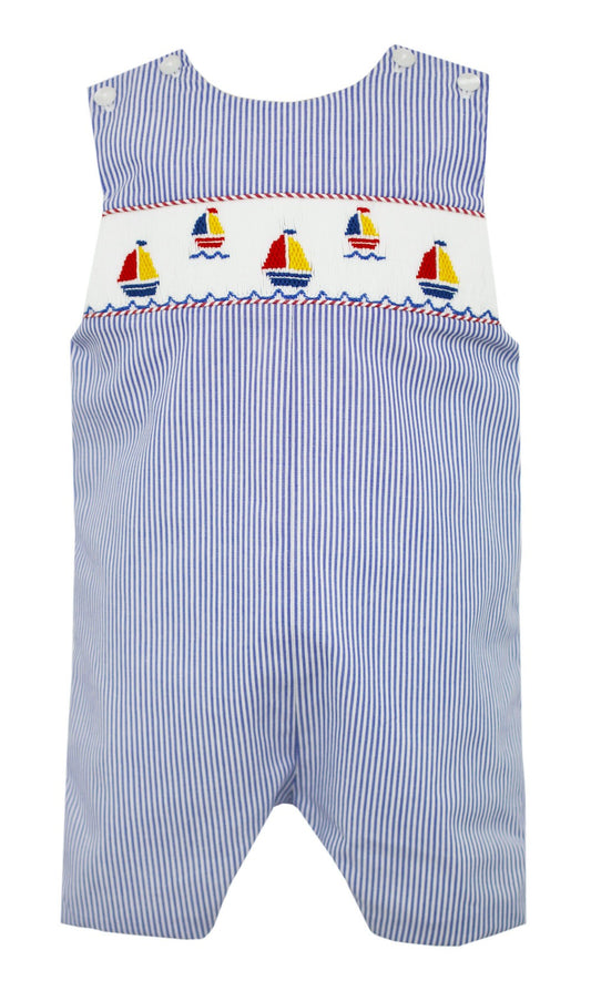 Anavini Baby / Toddler Boys Navy Stripe Smocked Sailboats Jon Jon