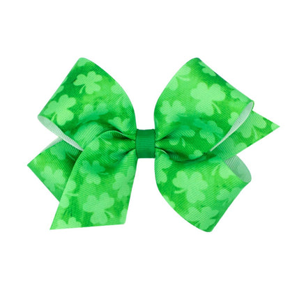 Wee Ones Girls Hair Bow on Clip - Shamrocks - Green Tie Dye