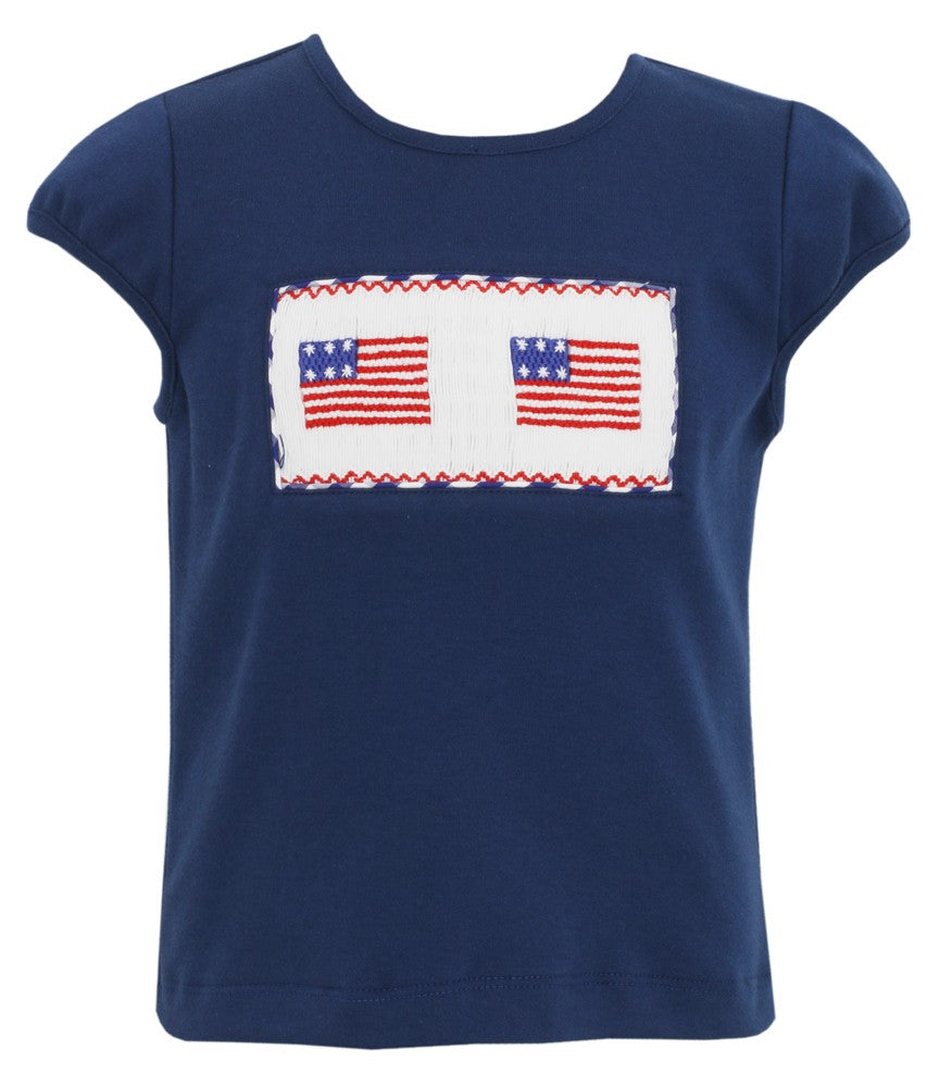 Anavini Girls Royal Blue Top - Smocked Flags