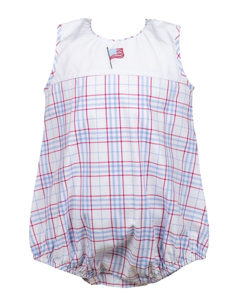 Proper Peony Baby Boys Americana Plaid Patriotic Flag Bubble