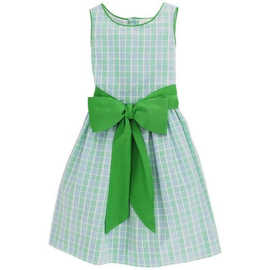 Bailey Boys Girls Sleeveless Dress with Sash - Green Dover Plaid