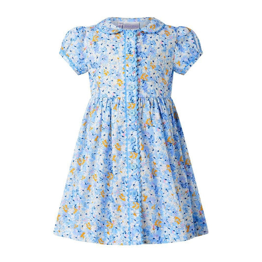 Rachel Riley Girls Daisy Button-Front Dress - Blue