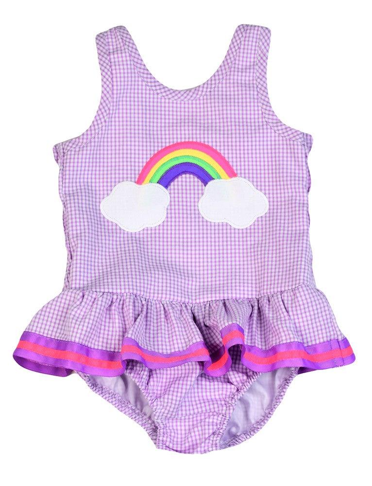 Funtasia Too Girls Purple Seersucker Ruffle Swimsuit - Rainbow