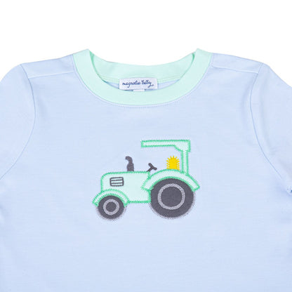 Magnolia Baby Boys Blue Tractor Time Applique T-Shirt