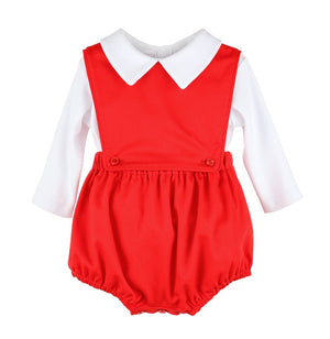 Petit Bebe Boys White Shirt - Long Sleeves - Red Piping