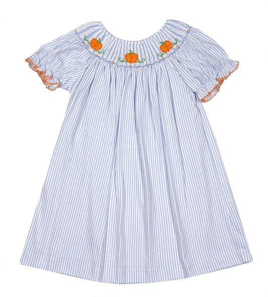 Petit Bebe Baby / Toddler Girls Blue Stripe Knit Smocked Pumpkins Bishop Dress by Petit Bebe