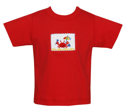 Anavini Boys Red Shirt - Smocked Beach Crab