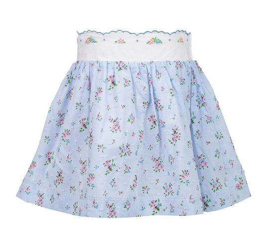 Proper Peony Girls Bea Blue Floral Dotted Swiss Skirt