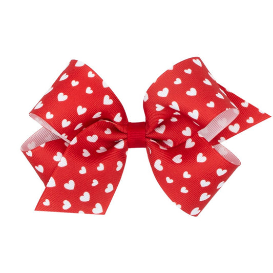 Wee Ones Girls Hair Bow on Clip - Tiny White Valentine Hearts on Red