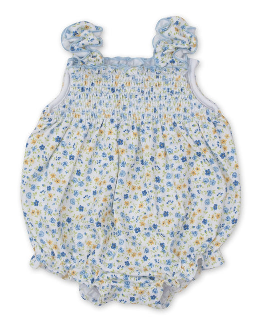Kissy Kissy Baby Girls Blue Floral Fantasy Smocked Bubble