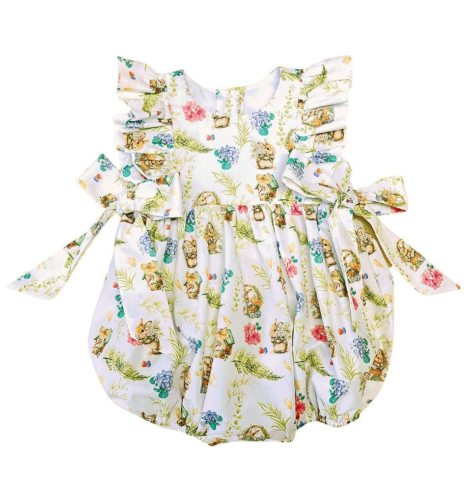 LuLu BeBe Girls Easter Bunny Print Bubble - Side Bows