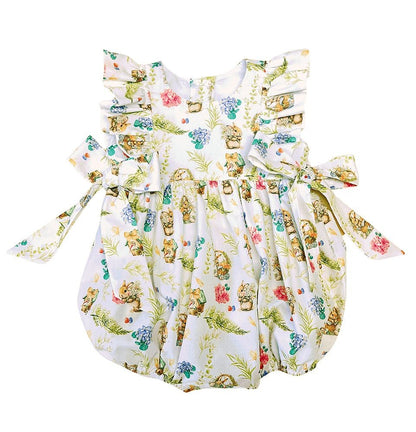 LuLu BeBe Girls Easter Bunny Print Bubble - Side Bows