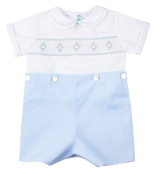 Feltman Brothers Baby / Toddler Boys White / Light Blue Smocked Button On Bobbie Suit by Feltman Brothers